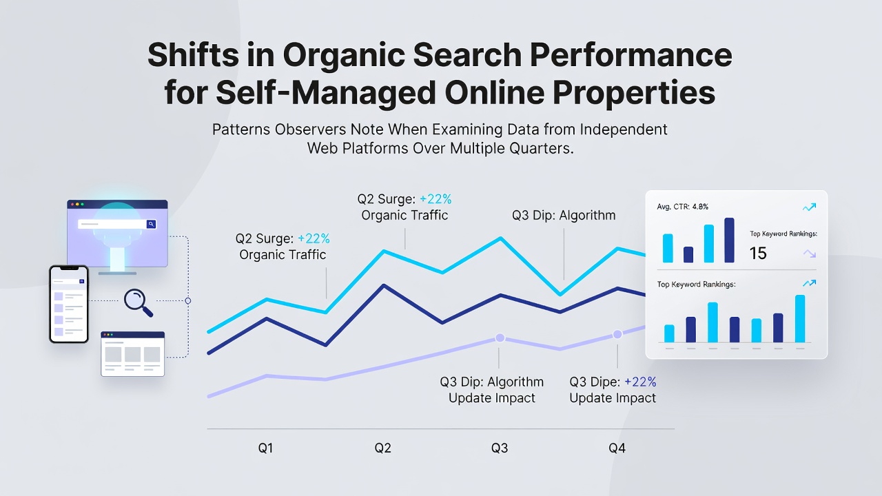 Shifts in organic search performance for self-managed online properties reveal patterns that observers note when examining data from independent web platforms over multiple quarters