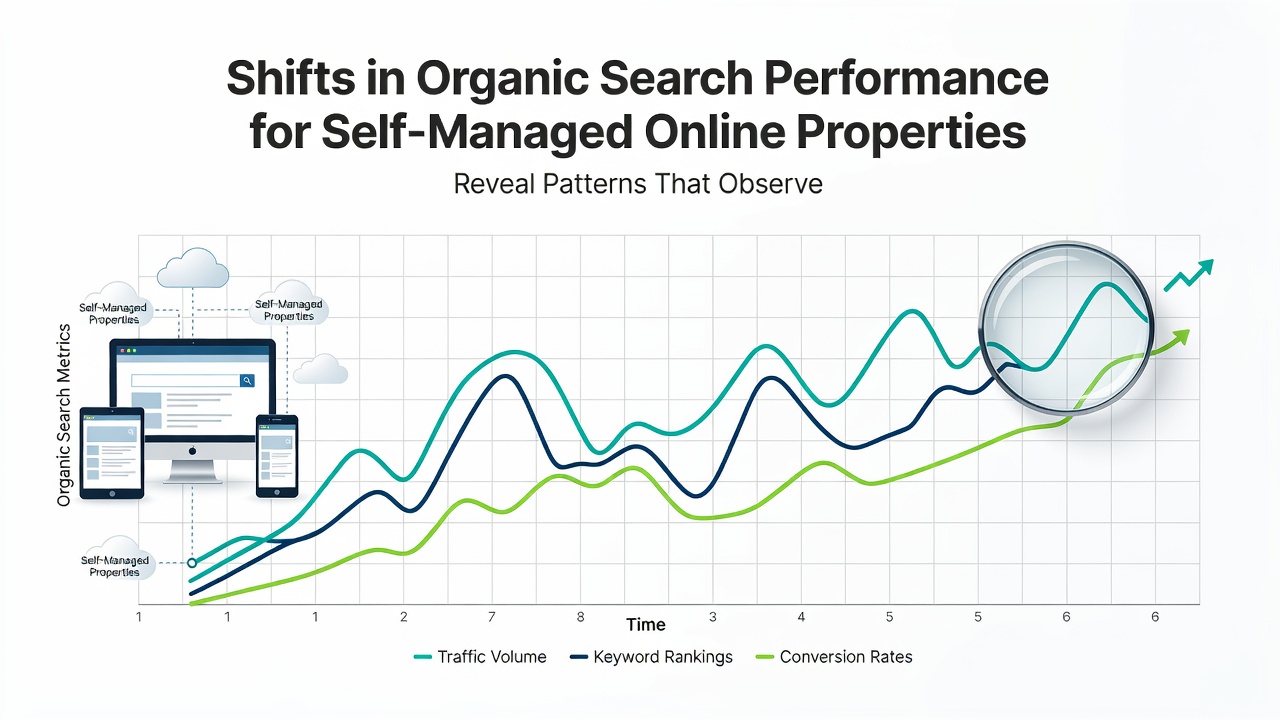 Chart illustrating regional differences in organic search recovery rates for self-managed sites in 2026